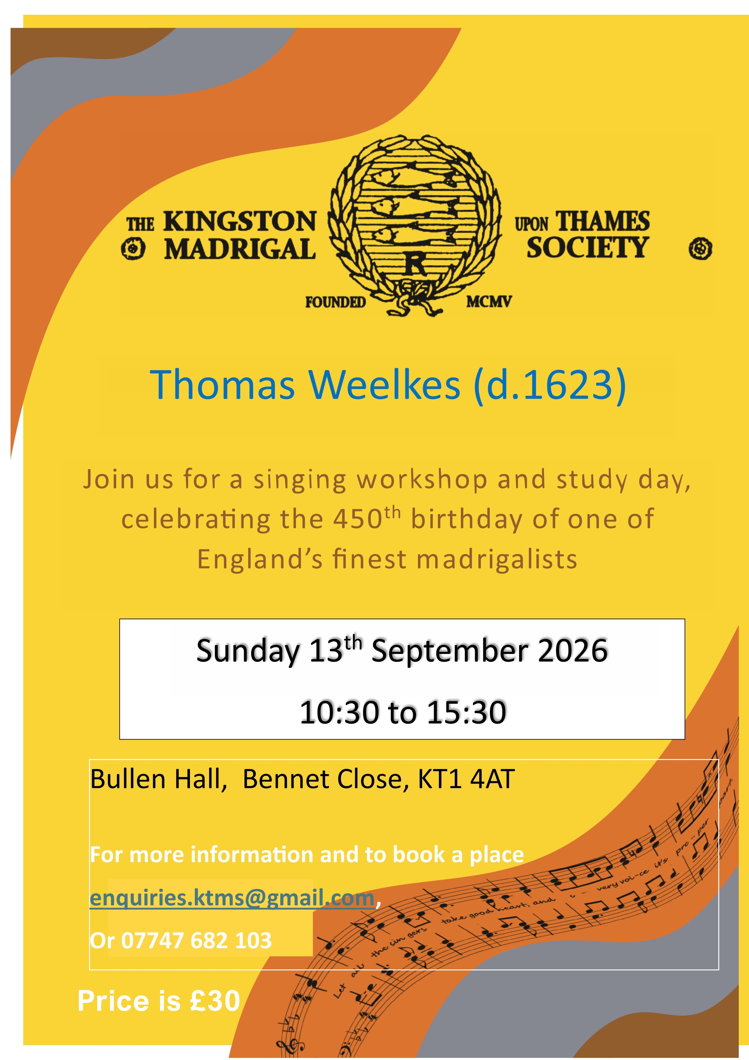 Weelkes workshop flyer 13th September
